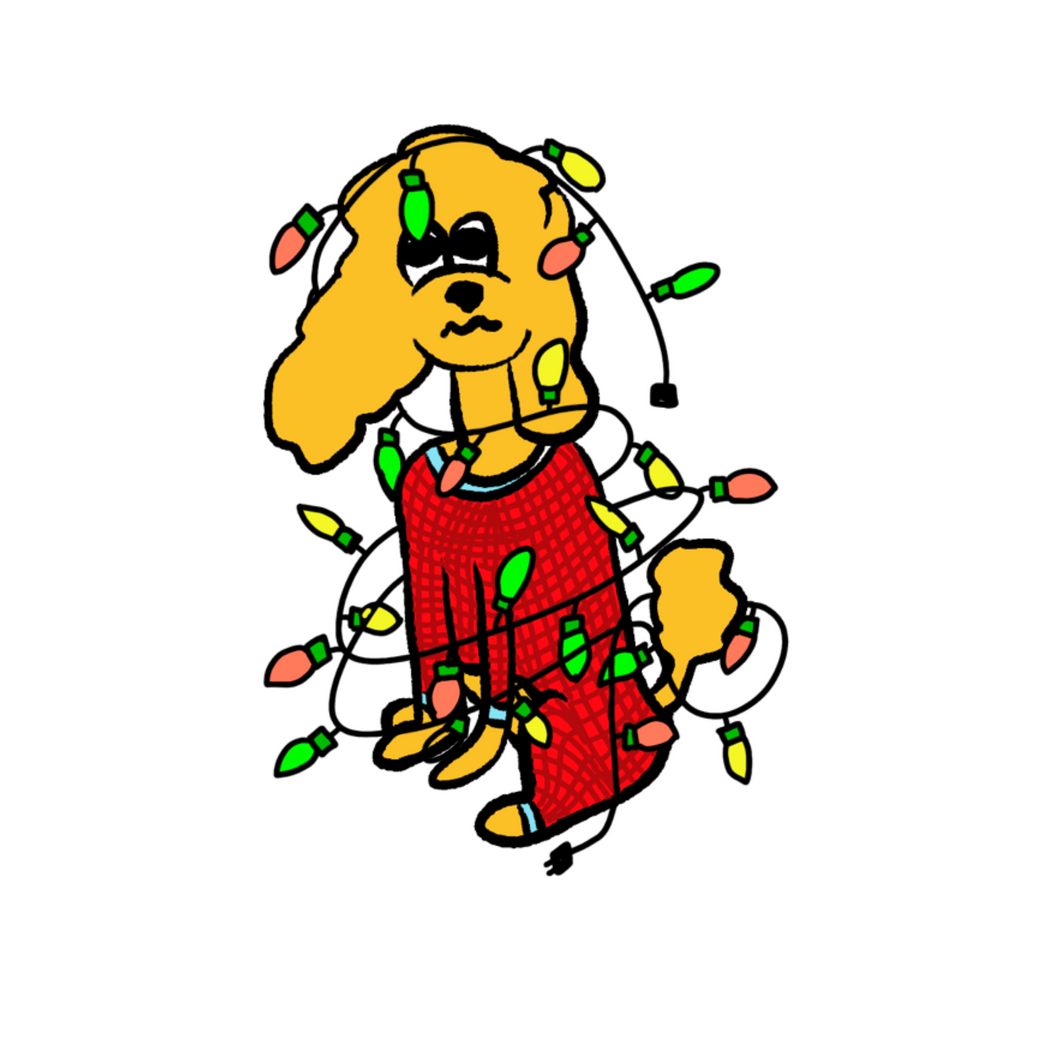 Dog with Holiday Lights Sticker